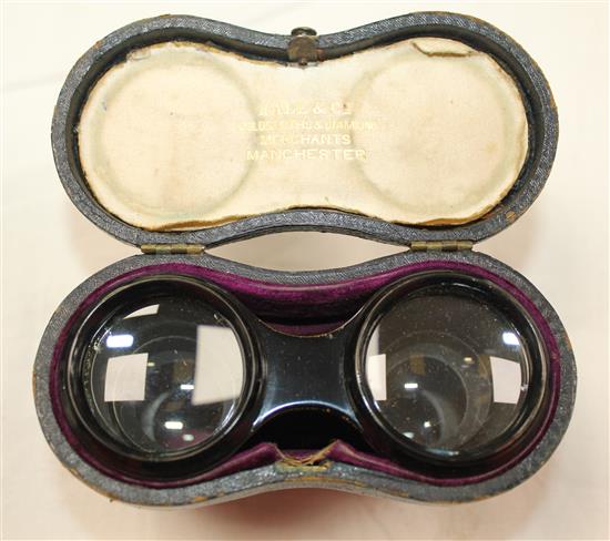 A pair of Victorian tortoiseshell pique opera glasses, case 5in.